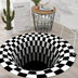 Tapete Redondo 3D Ilusão Visual Espiral Preto Moderno