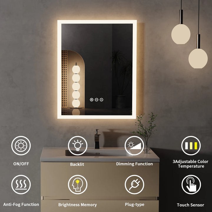 LED iluminado espelho do banheiro com Smart Touch Button, Anti-Fog, Wall Mounted Vanity, função de memória, 16x0 Polegada by Casa Perfeita