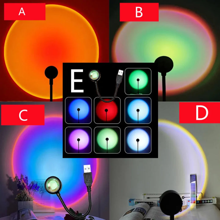 RnnTuu Led USB Pôr do Sol Lâmpada Projetor Decoração de Casa Luz Noturna Portátil Luz de Humor Para Sala de estar Fotografia de Parede Luzes de Neon by Casa Perfeita