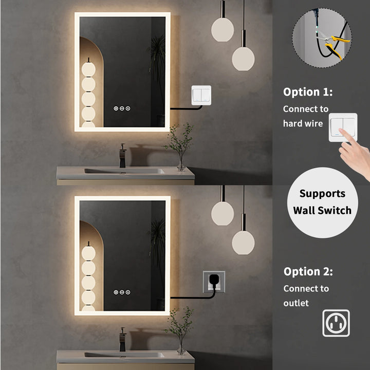 LED iluminado espelho do banheiro com Smart Touch Button, Anti-Fog, Wall Mounted Vanity, função de memória, 16x0 Polegada by Casa Perfeita