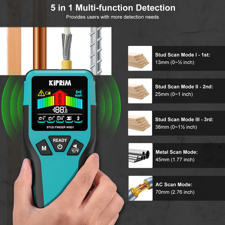 Kiprim 5 Em 1 Localizador De Pinos Madeira E Metais Parede