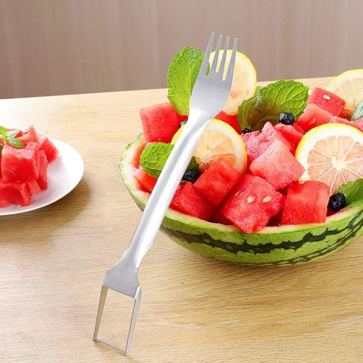 Aço inoxidável melancia garfo fatiador, 2 em 1 faca cortadora, Corte de frutas multiuso, Acessórios de cozinha by Casa Perfeita