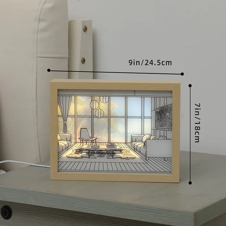 Luz LED Pintura com Moldura De Madeira, Lâmpada Da Noite, Presentes De Aniversário, Decoração De Imagem, Artes Da Parede by Casa Perfeita