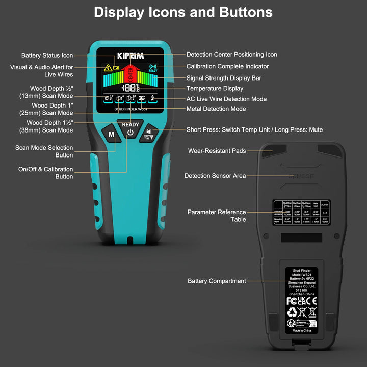 Kiprim 5 Em 1 Localizador De Pinos Madeira E Metais Parede