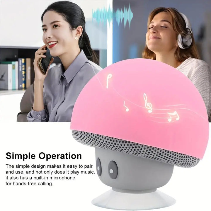 Bonito dos desenhos animados bluetooth alto-falante forma de cogumelo atualizado ventosa mini alto-falante à prova de poeira presente de aniversário para crianças