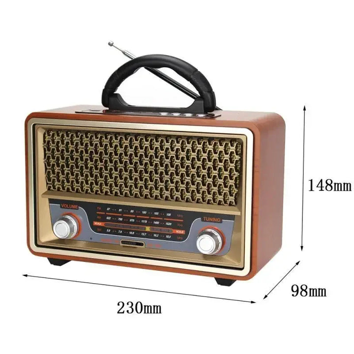 Rádio Portátil Madeira Retro Bluetooth Alto Falante FM Casa