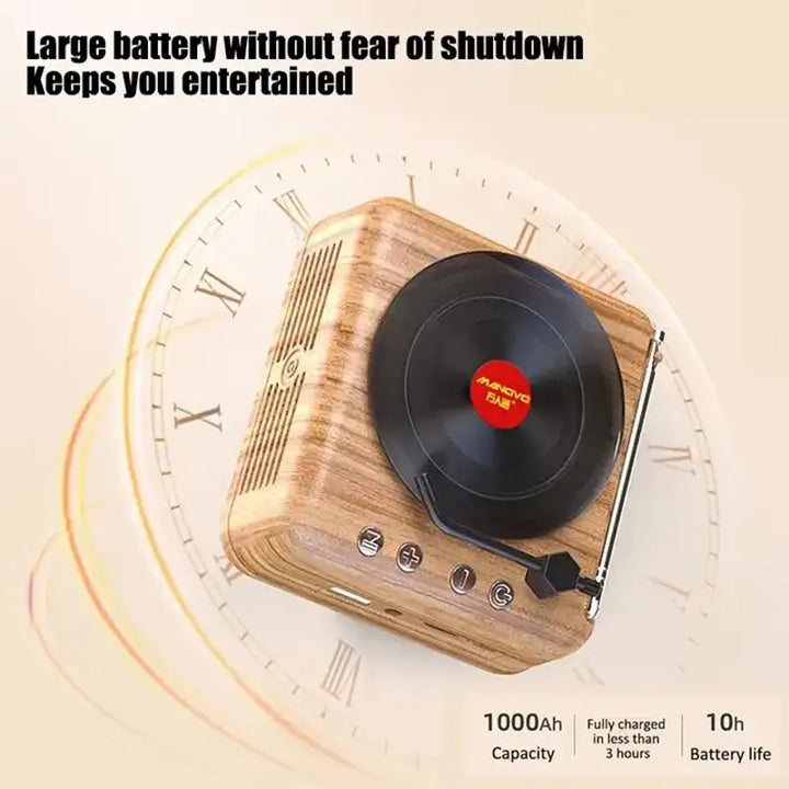 Rádio Portátil Retro de Madeira com Bluetooth HiFi para Casa