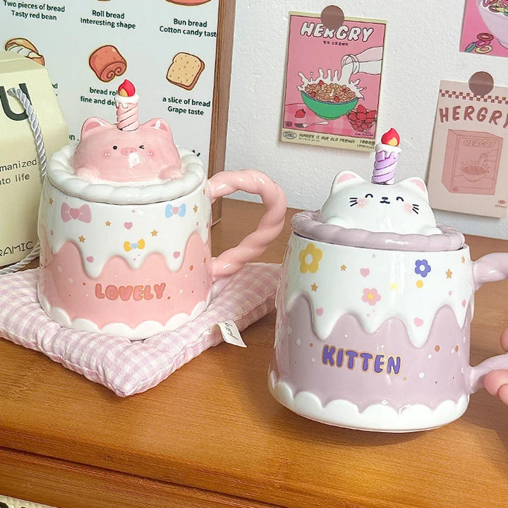 Caneca de Cerâmica com Tampa Desenhos Animados Presente