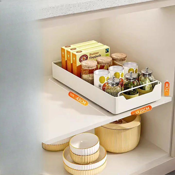 Rack de cozinha caixa de armazenamento tempero rack sob pia pull-out armário profundo slide rail cesta prateleiras prateleira flutuante by Casa Perfeita