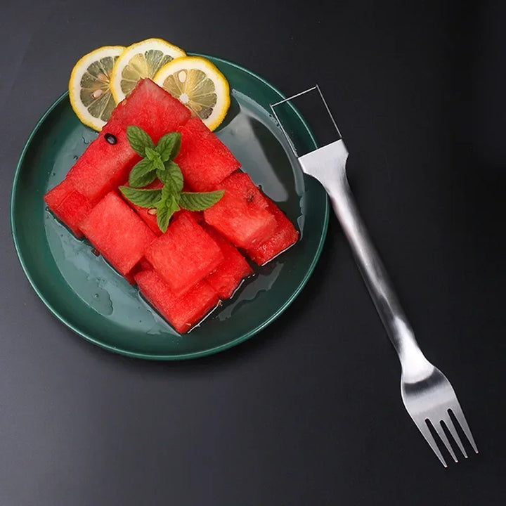 Aço inoxidável melancia garfo fatiador, 2 em 1 faca cortadora, Corte de frutas multiuso, Acessórios de cozinha by Casa Perfeita
