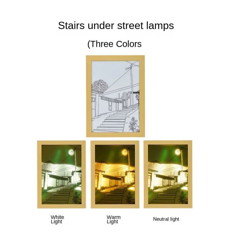 Luz LED Pintura com Moldura De Madeira, Lâmpada Da Noite, Presentes De Aniversário, Decoração De Imagem, Artes Da Parede by Casa Perfeita