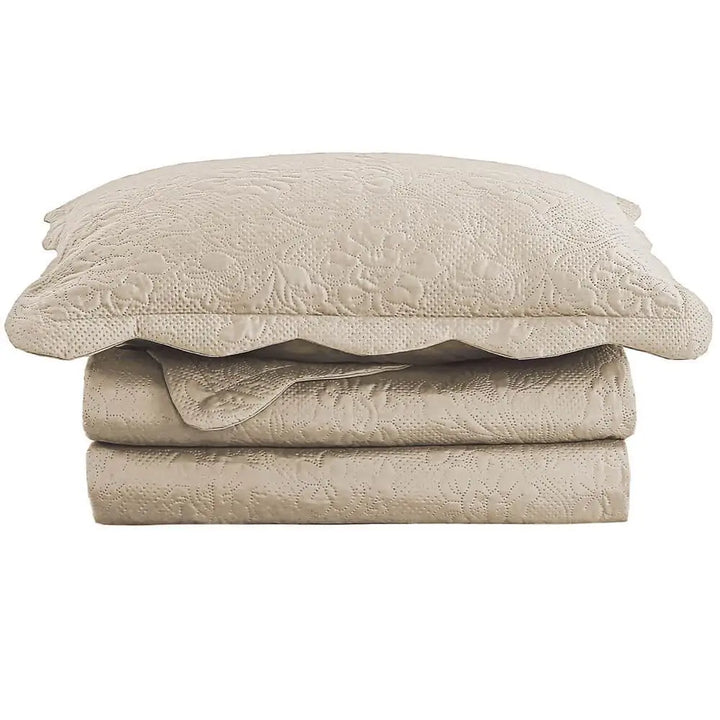 Jogo de Cama Colcha Queen Fiore Bege Microfibra 3 Peças