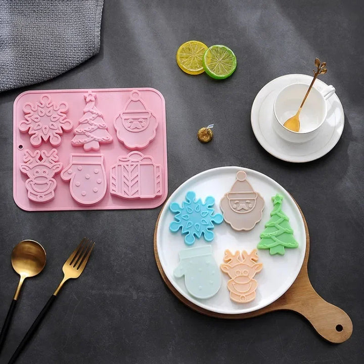 Molde de Silicone Natal 6 Peças Cozinha Bolo Chocolate