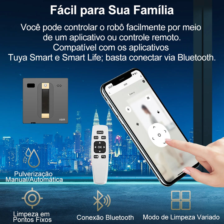 Robô Limpador de Janelas: Pulverização Dupla, Sucção de 3000PA e Memória Inteligente – Limpeza de Vidros Sem Esforço!
