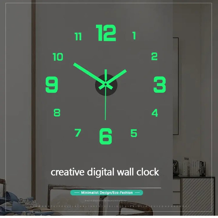 Relógio de Parede Digital Luminoso DIY | Silencioso, Sem Furo e Estilo Europeu Moderno
