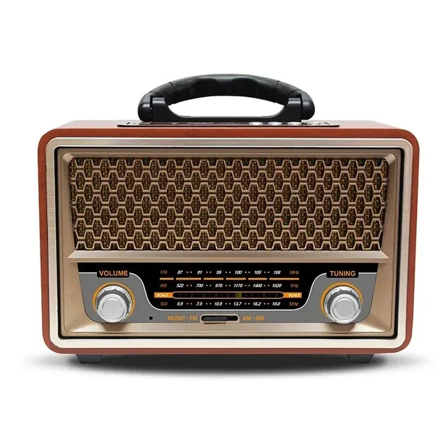 Rádio Portátil Madeira Retro Bluetooth Alto Falante FM Casa