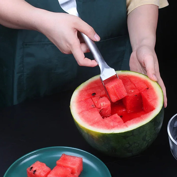 Aço inoxidável melancia garfo fatiador, 2 em 1 faca cortadora, Corte de frutas multiuso, Acessórios de cozinha by Casa Perfeita
