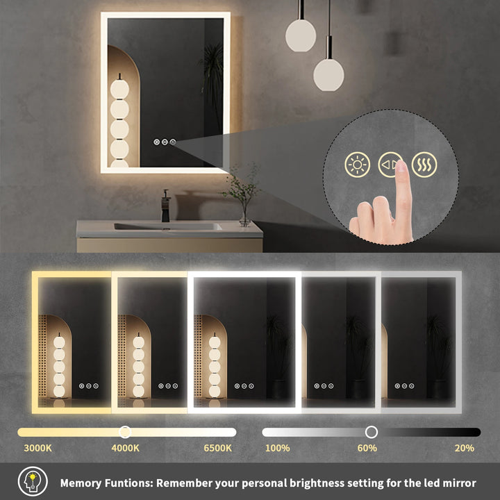 LED iluminado espelho do banheiro com Smart Touch Button, Anti-Fog, Wall Mounted Vanity, função de memória, 16x0 Polegada by Casa Perfeita