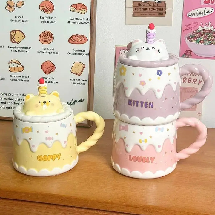 Caneca de Cerâmica com Tampa Desenhos Animados Presente
