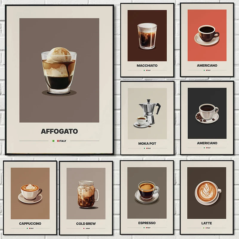 Pinturas Minimalistas em Canvas para Home Decor, Coffee Shop, Latte, Cappuccino, Mocha, Poster Retro, Wall Art Pictures by Casa Perfeita