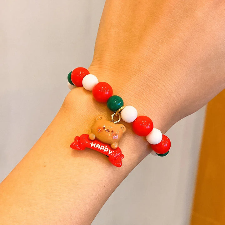 Conjunto Joias Natal Infantil Pulseira Colorida Anel Brilho