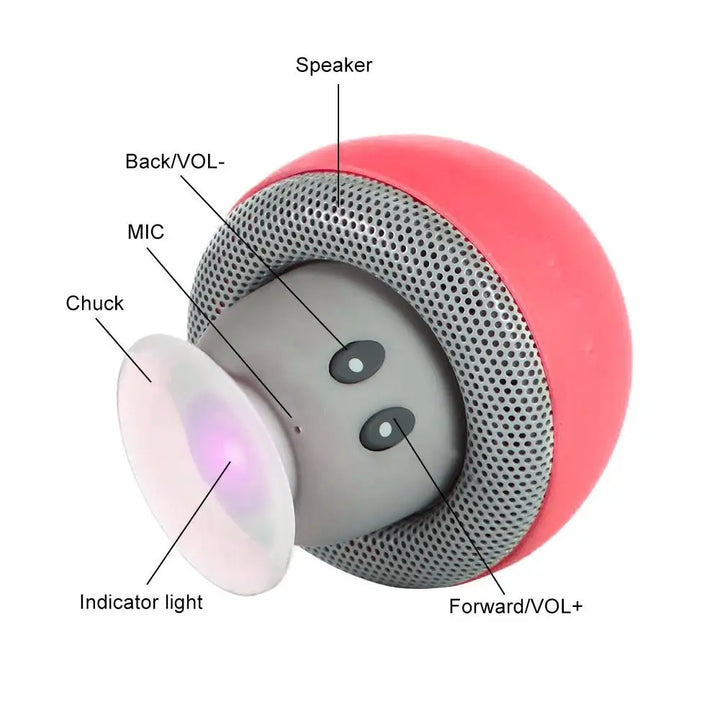 Bonito dos desenhos animados bluetooth alto-falante forma de cogumelo atualizado ventosa mini alto-falante à prova de poeira presente de aniversário para crianças