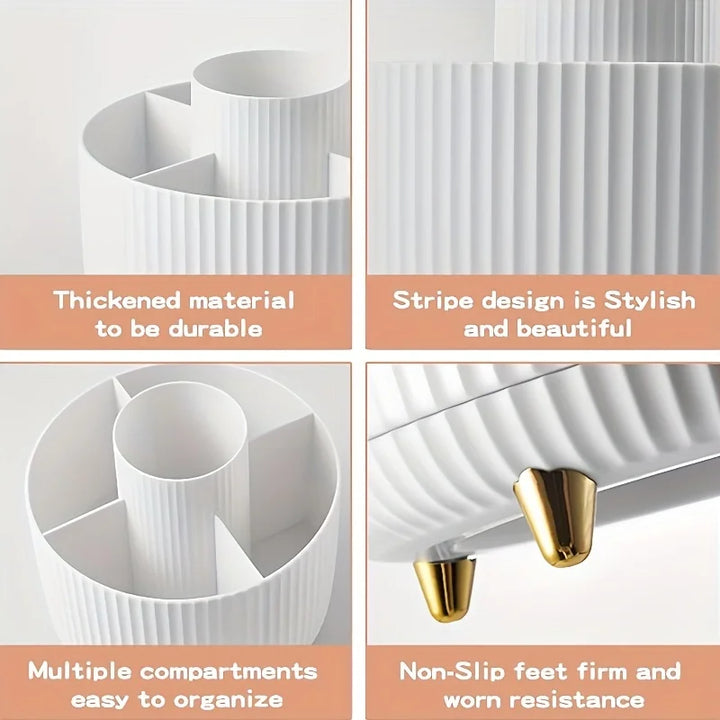 Giratória maquiagem desktop caixa de armazenamento cosméticos organizador grande capacidade para banheiro portátil batom maquiagem escova caneta titular by Casa Perfeita