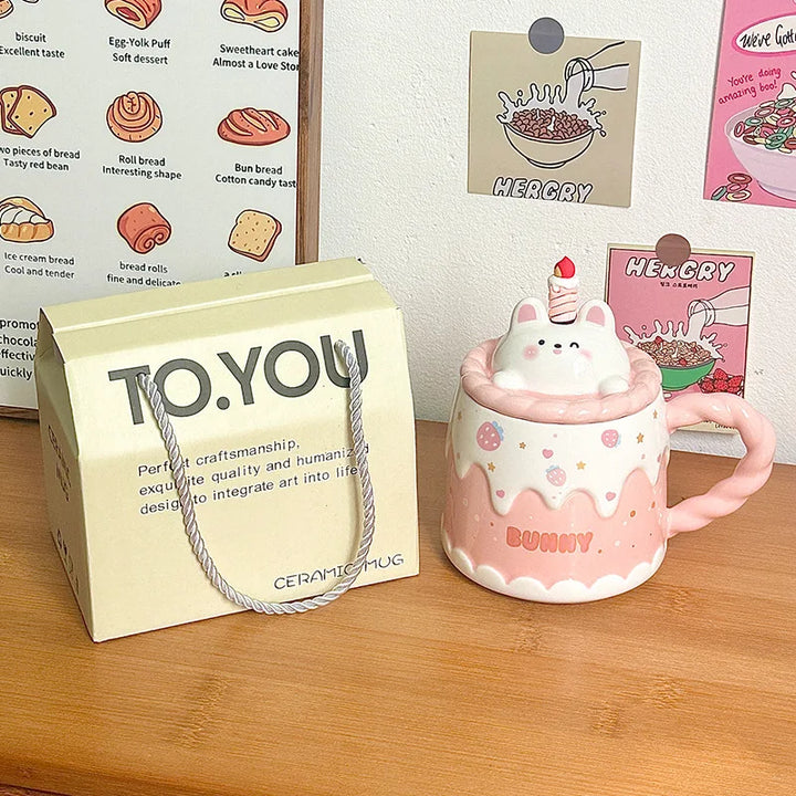 Caneca de Cerâmica com Tampa Desenhos Animados Presente