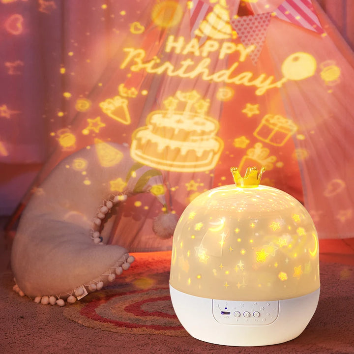 Coroa Estrelas Luz Projeção Rotativa Para Quarto Infantil