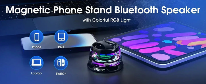 Alto-falante bluetooth portátil g200 rgb iluminação alto-falante magnético bt5.3 mini caixa de som 7 horas de reprodução suporte do telefone