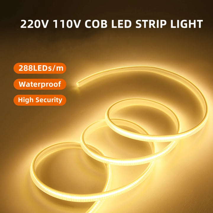 Fita De LED COB 288 LEDs Por M 110 220V CRI RA90 Ao Ar Livre