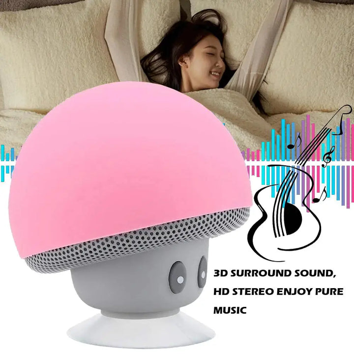 Bonito dos desenhos animados bluetooth alto-falante forma de cogumelo atualizado ventosa mini alto-falante à prova de poeira presente de aniversário para crianças