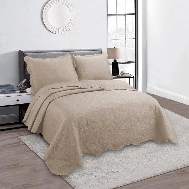 Jogo de Cama Colcha Queen Fiore Bege Microfibra 3 Peças