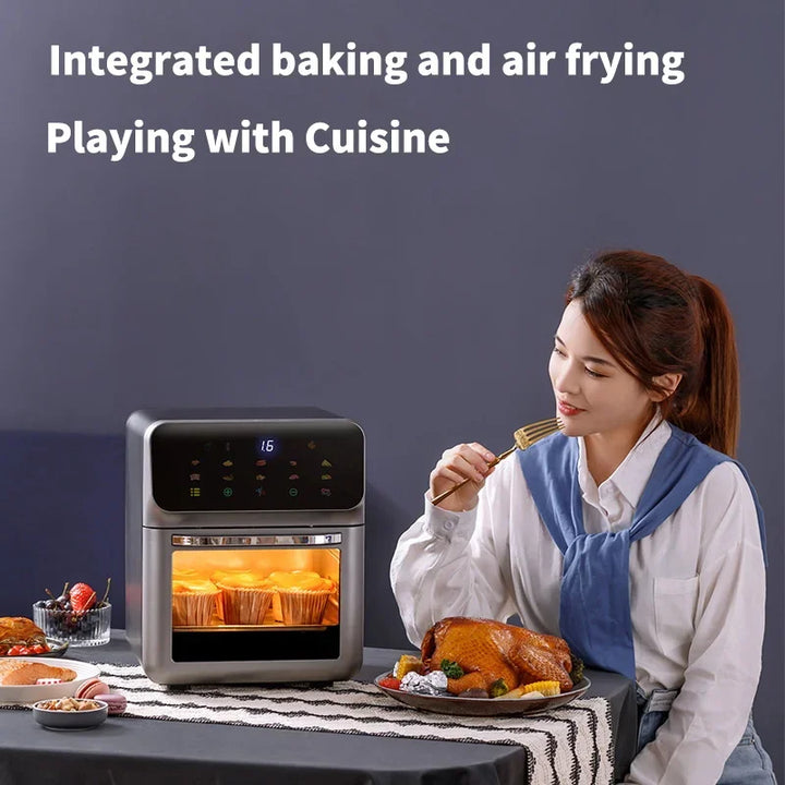 Fritadeiras elétricas de ar de grande capacidade 10L Cozinha doméstica automática sem óleo 360 ° Fritadeira com forno de convecção sem óleo