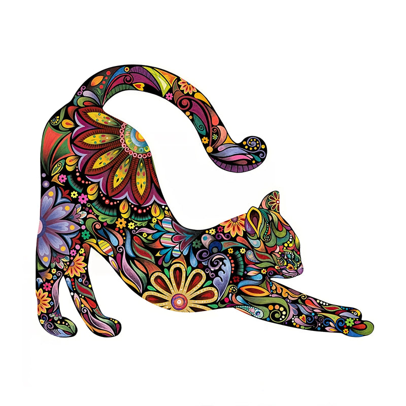 Quebra Cabeça De Madeira Exclusivo Flores E Gatos Adultos