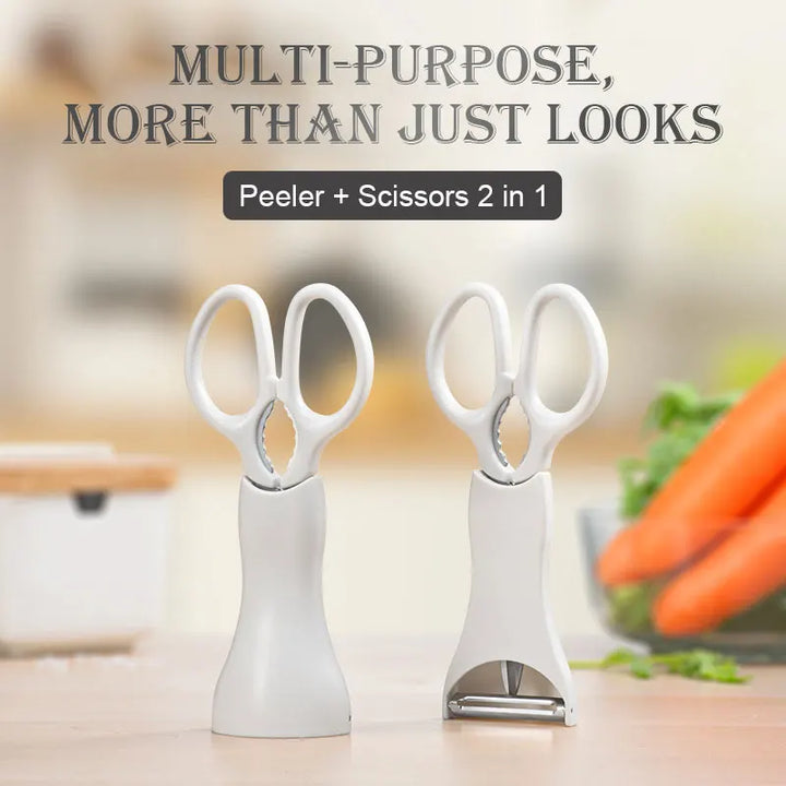 Tesouras de cozinha multiuso, tesoura 2 em 1 de aço inoxidável com descascador de vegetais para ervas, frango, peixe, máquina de lavar louça segura by Casa Perfeita