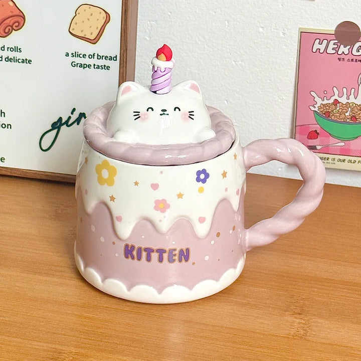 Caneca de Cerâmica com Tampa Desenhos Animados Presente