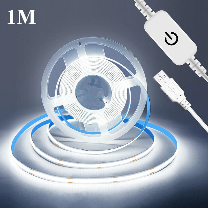 LED Strip Light Com Toque Controle Dimmer, COB Lâmpada, Alta Densidade, Fita Flexível Luzes, Decoração Do Armário, Casa, USB, RA90, 320LEDs, 5V