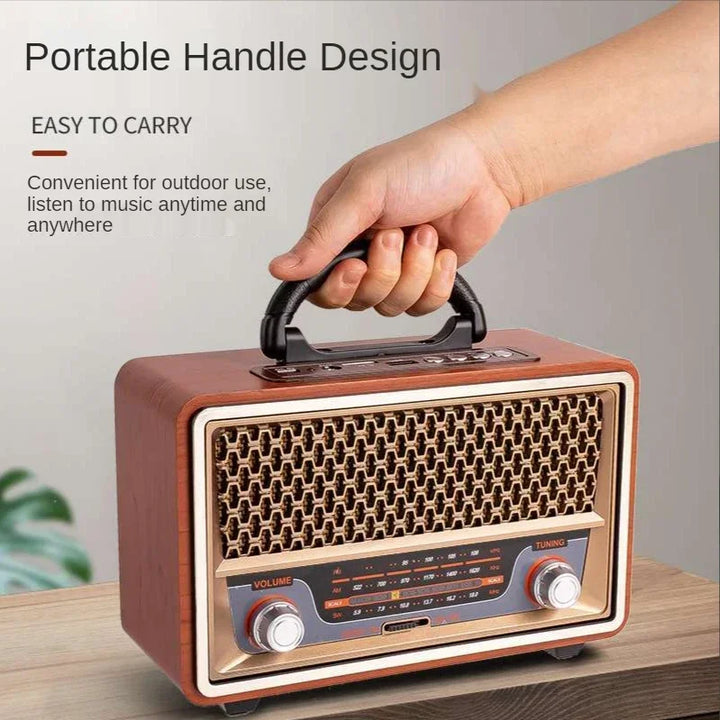 Rádio Portátil Madeira Retro Bluetooth Alto Falante FM Casa