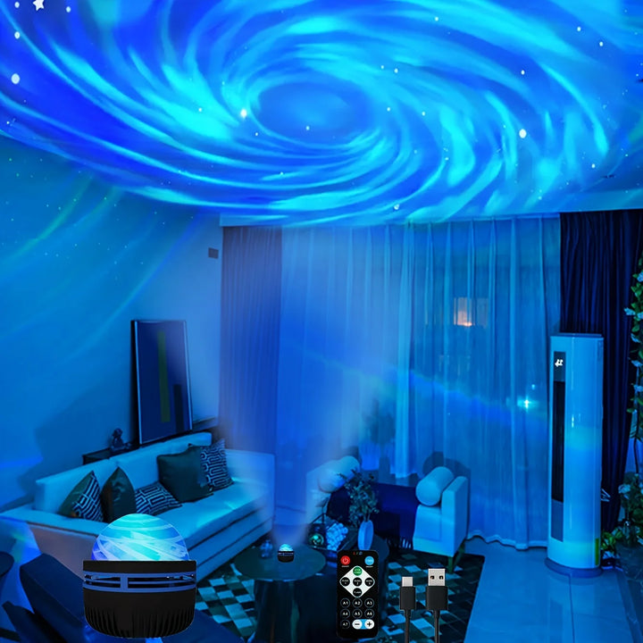 Céu estrelado galáxia lâmpada projetor led night light controle remoto som ativo 5v carregamento usb 7 modos para crianças quarto festa decoração