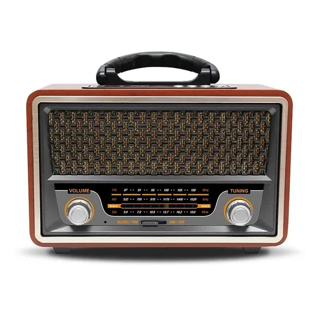 Rádio Portátil Madeira Retro Bluetooth Alto Falante FM Casa