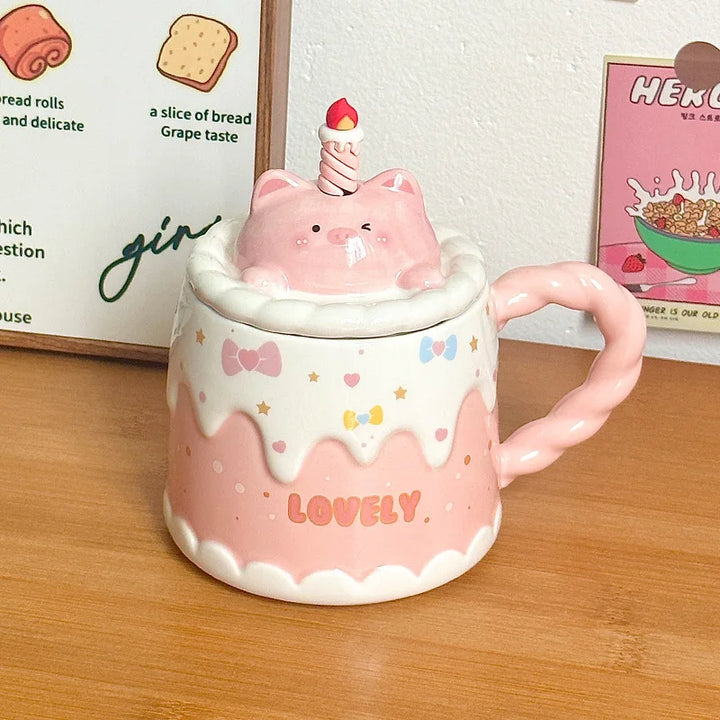 Caneca de Cerâmica com Tampa Desenhos Animados Presente