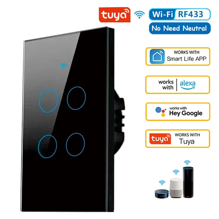 Interruptor Inteligente WiFi SEM FIO NEUTRO | Touch LED | Alexa e  Google Home