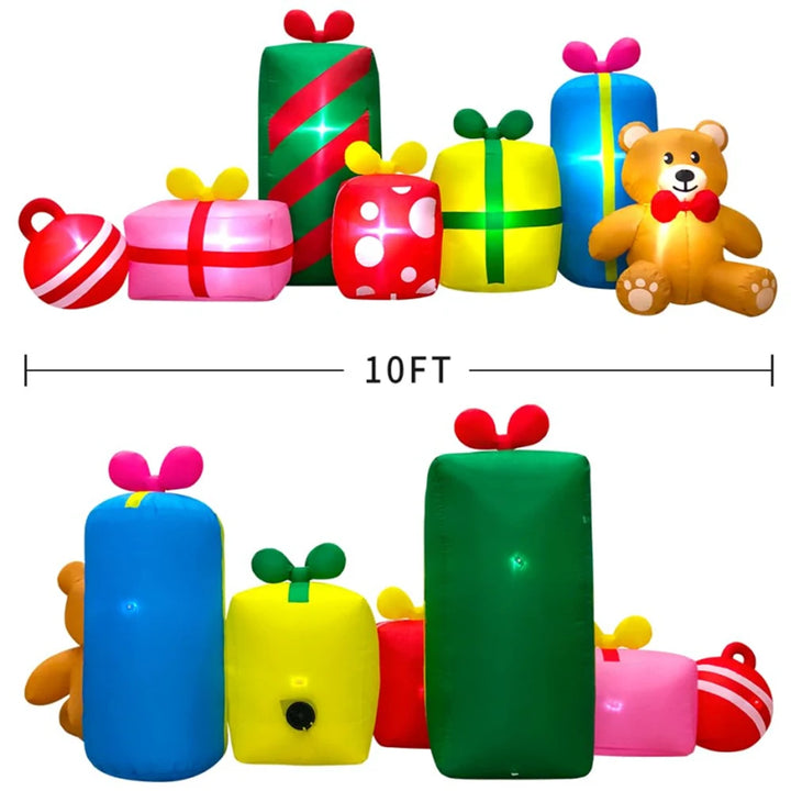 Urso Inflável De Natal 3m Com 6 Caixas De Presente Luzes LED Embutidas Inflado Brinquedo Ao Ar Livre Festa Quintal