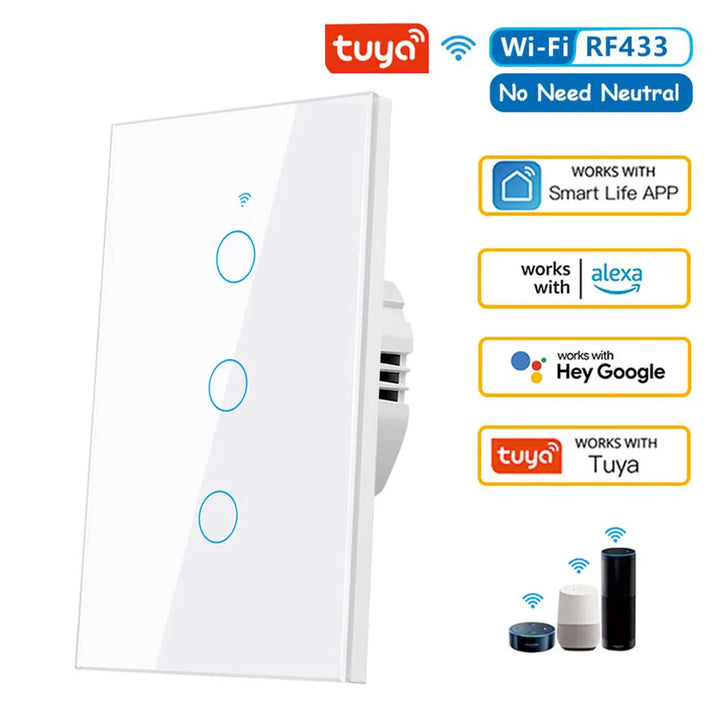 Interruptor Inteligente WiFi SEM FIO NEUTRO | Touch LED | Alexa e  Google Home