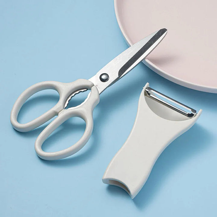 Tesouras de cozinha multiuso, tesoura 2 em 1 de aço inoxidável com descascador de vegetais para ervas, frango, peixe, máquina de lavar louça segura by Casa Perfeita