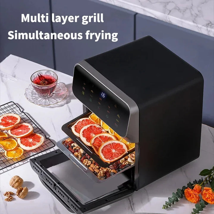 Fritadeiras elétricas de ar de grande capacidade 10L Cozinha doméstica automática sem óleo 360 ° Fritadeira com forno de convecção sem óleo