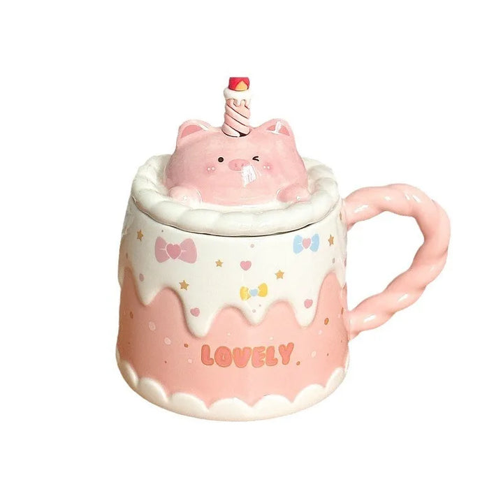 Caneca de Cerâmica com Tampa Desenhos Animados Presente