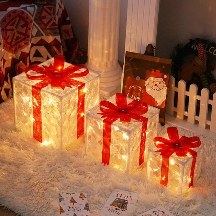 Led Christmas Gift Box Three-piece Set Lighting Chain Scene Layout Decorative Lights by 253444