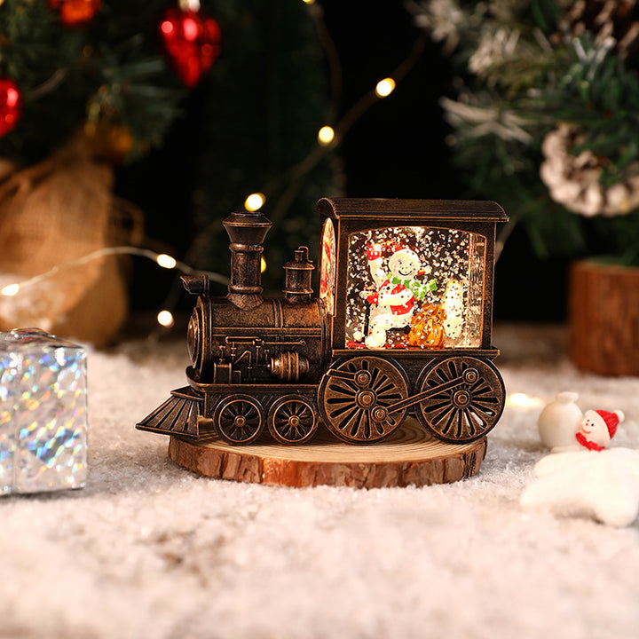 New Christmas Decoration Santa Claus Water Injection Brush Gold Train Decoration Small Night Lamp Christmas Gift by 253444